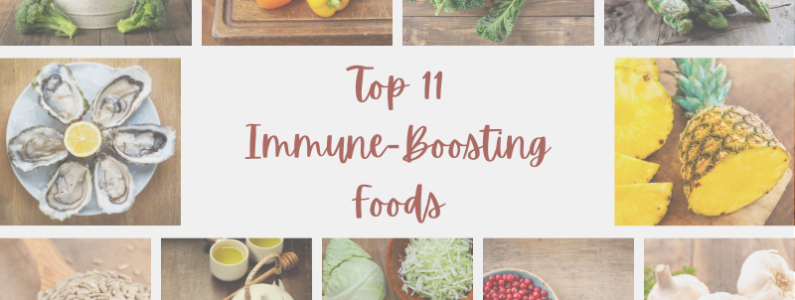 Photo collage of the top immune-boosting foods.