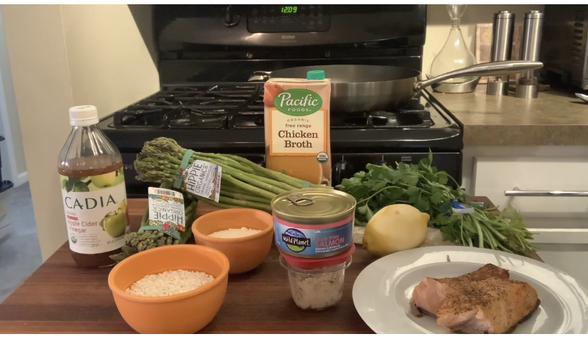 ingredients for salmon with asparagus risotto