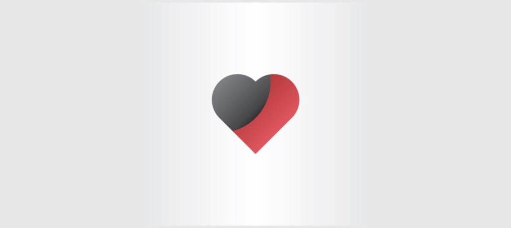 A red and black heart on a white background